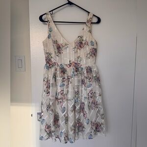 Maeve White Floral Mini Dress with Pink & Blue Flowers
